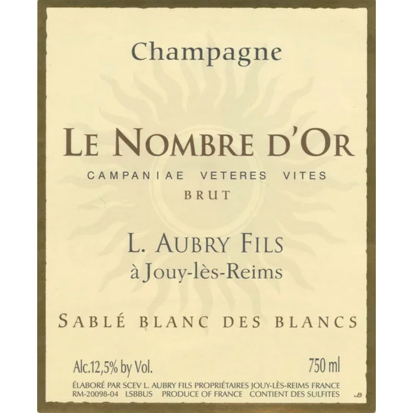 Aubry Brut Blanc de Blancs Champagne Le Nombre d'Or Sablé 2015