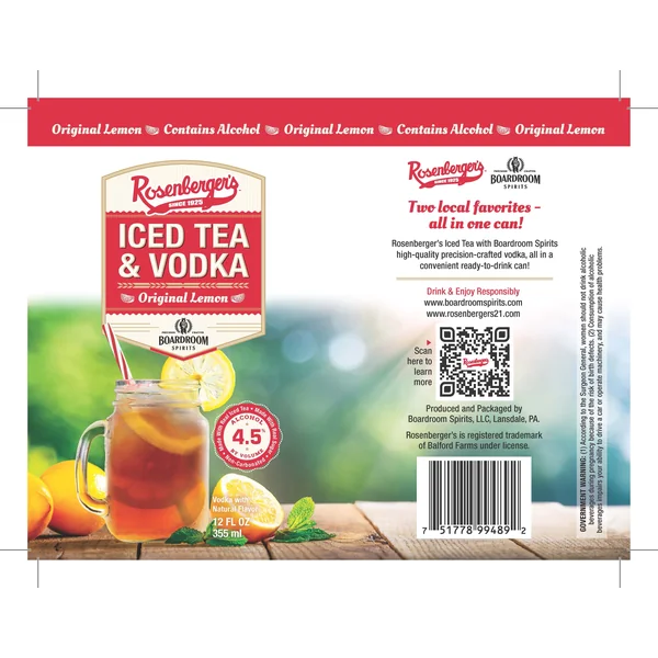 Boardroom Rosenberger's Iced Tea and Vodka 4x355 mL Cans