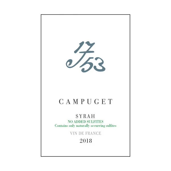 Campuget Vin de France Syrah "1753" Sans Sulfites 2018