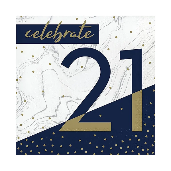 Cc • Lunch Napkins 21st Milestone Navy & Gold
