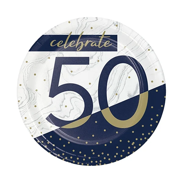 Cc • Plates 7in Milestone 50th Navy & Gold