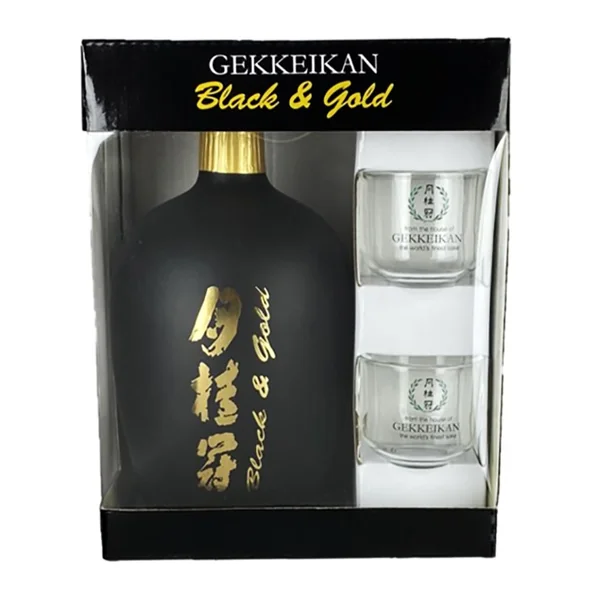 Gekkeikan Black and Gold Sake With 2 Glasses Gift Set