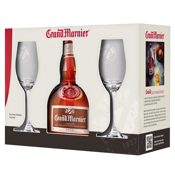Grand Marnier Cordon Rouge with 2 Flute Glasses Gift Set