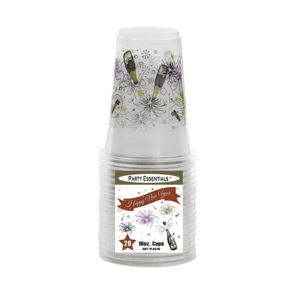 Holiday Champagne Celebration Print 16 oz Translucent Plastic Cup 20 Ct
