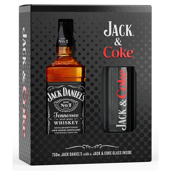 Jack Daniel's Old No 7 Black Label Tennessee Whiskey with Jack and Coke Glass Gift Set