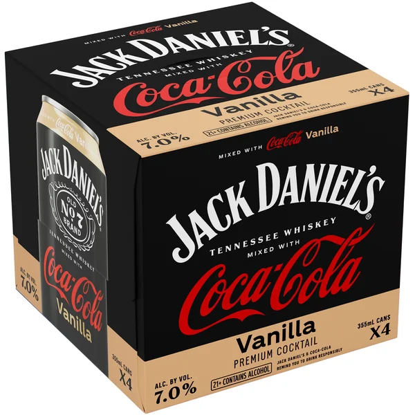 Jack Daniel's Vanilla Coca Cola Tennessee Whiskey Cocktail 4x355 mL Cans