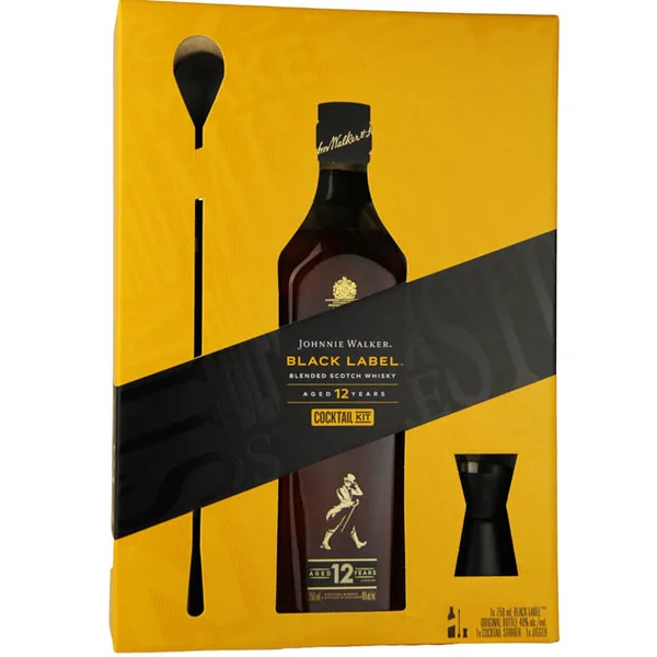 Johnnie Walker Black Label Blended Scotch Whisky Gift Set with Cocktail Set / 750mL