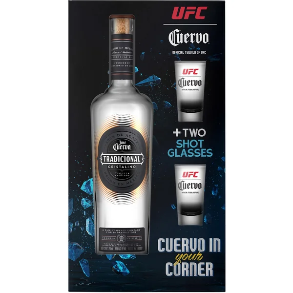 Jose Cuervo Tradicional Cristalino Tequila Reposado with UFC Shot Glasses Gift Set