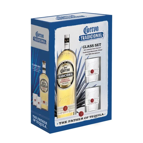 Jose Cuervo Tradicional Tequila Reposado with 2 Shot Glasses