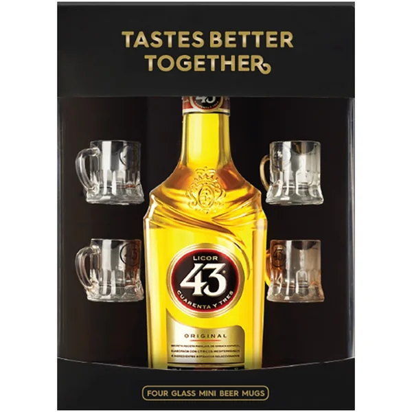 Licor 43 Liqueur with 4 Mini Beer Shot Glasses Gift Set