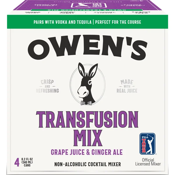 Owen's Transfusion Mix Grape Juice and Ginger Ale Nonalcoholic Cocktail Mixer 4x240 mL Cans