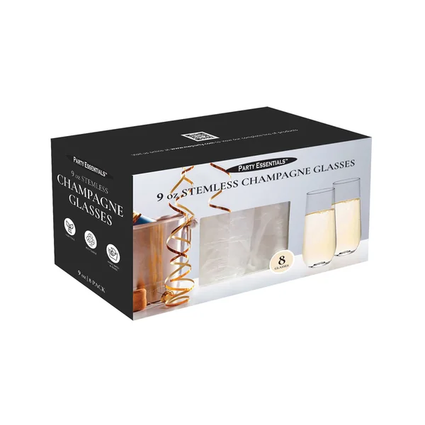 Party Essentials • Stemless Flute 9oz Clear Plastic