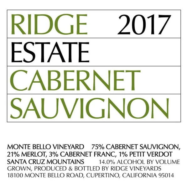 Ridge Cabernet Sauvignon Santa Cruz Mtns. Estate Vineyard 2017