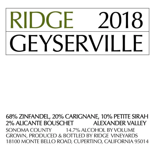 Ridge Geyserville Sonoma County 2018
