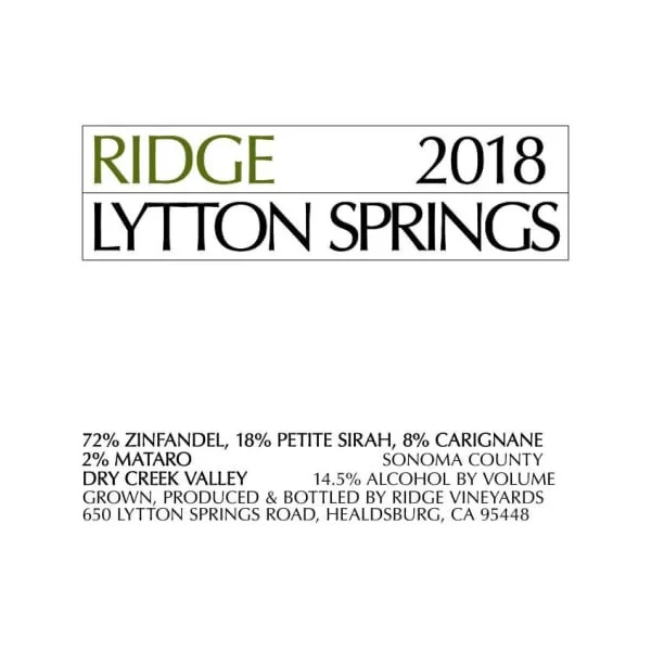 Ridge Lytton Springs Dry Creek Valley 2018