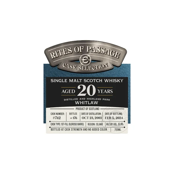 Rites Of Passage Scotch Single Malt "Whitlaw (Highland Park) 20 Year" 700ml