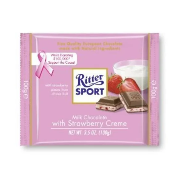 Ritter Sport Strawberry Creme Milk Chocolate Candy Bar