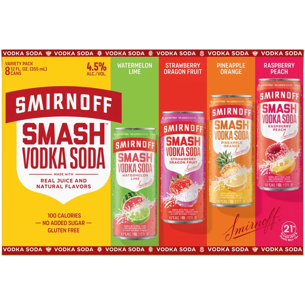 Smirnoff Smash Vodka Soda Variety Pack 8x355 mL Cans