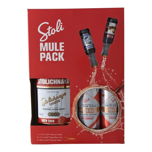 Stolichnaya Vodka With 2x50 mL and 2 Ginger Beer Cans Gift Set