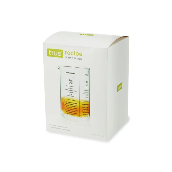 True Mixing Glass With Printed Recipes