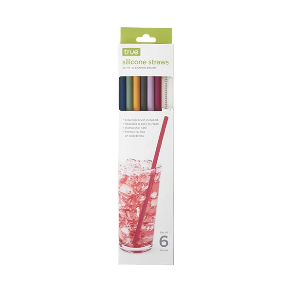 True • Silicone Straws W.cleaning Brush Set 6