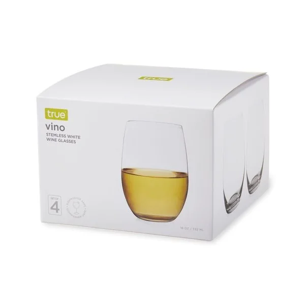 True Wine Glasses • White Stemless 18 oz Set 4