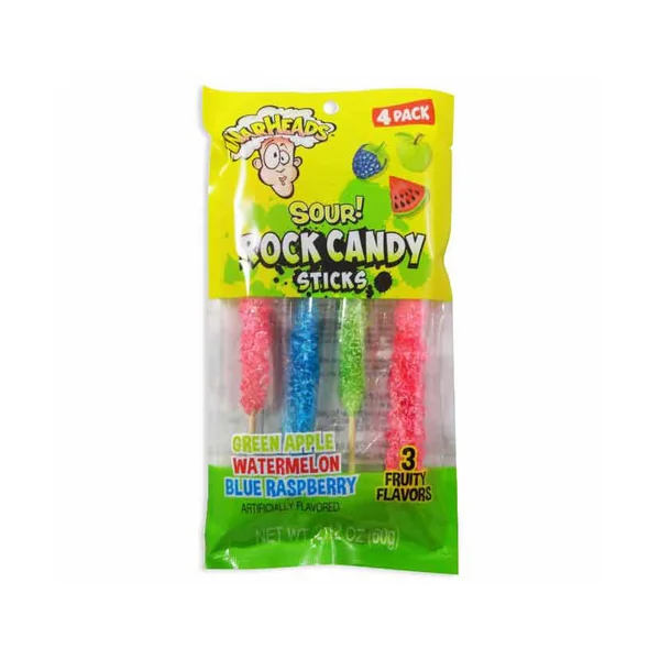 Warheads Assorted Sour Rock Candy Sticks Peg Bag 4ct