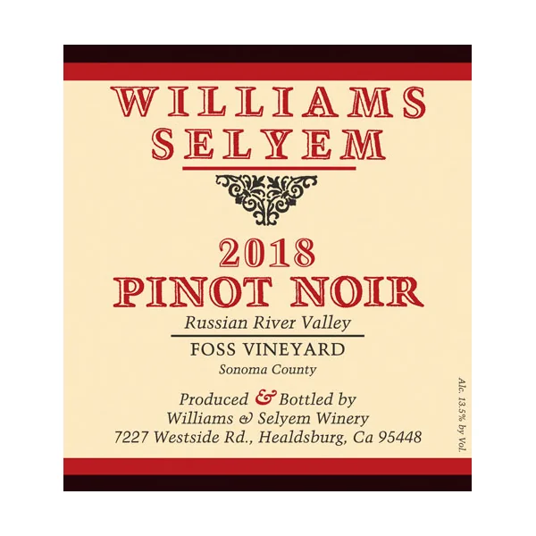 Williams-Selyem Pinot Noir Russian River Valley Foss Vineyard 2018