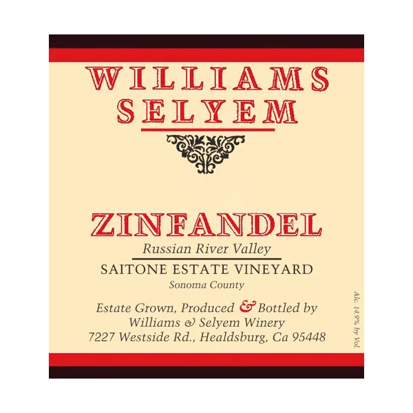 Williams-Selyem Zinfandel Russian River Valley Saitone Estate Vyd 2019